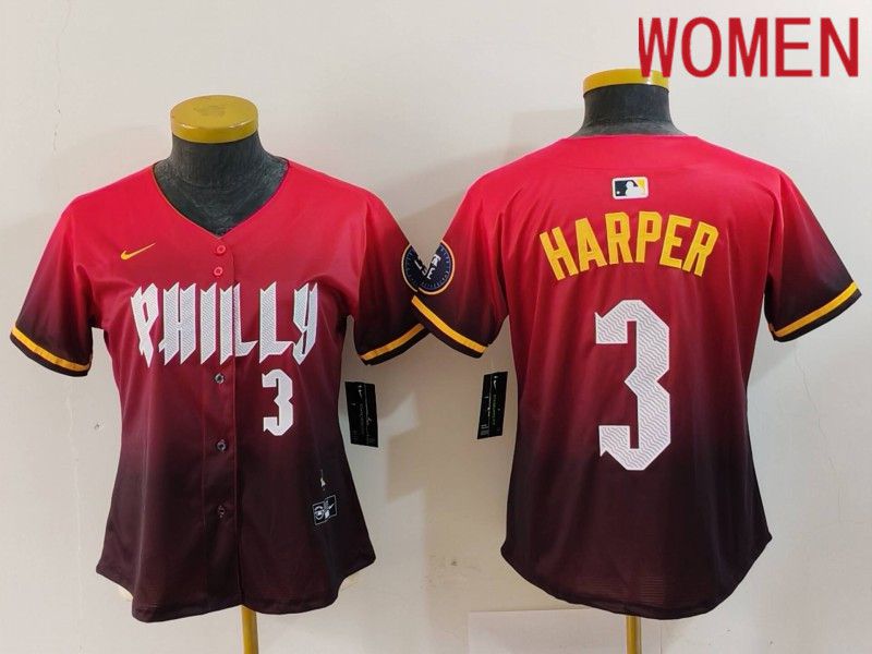 Women Philadelphia Phillies #3 Harper Red City Edition 2024 Nike MLB Jersey style 4